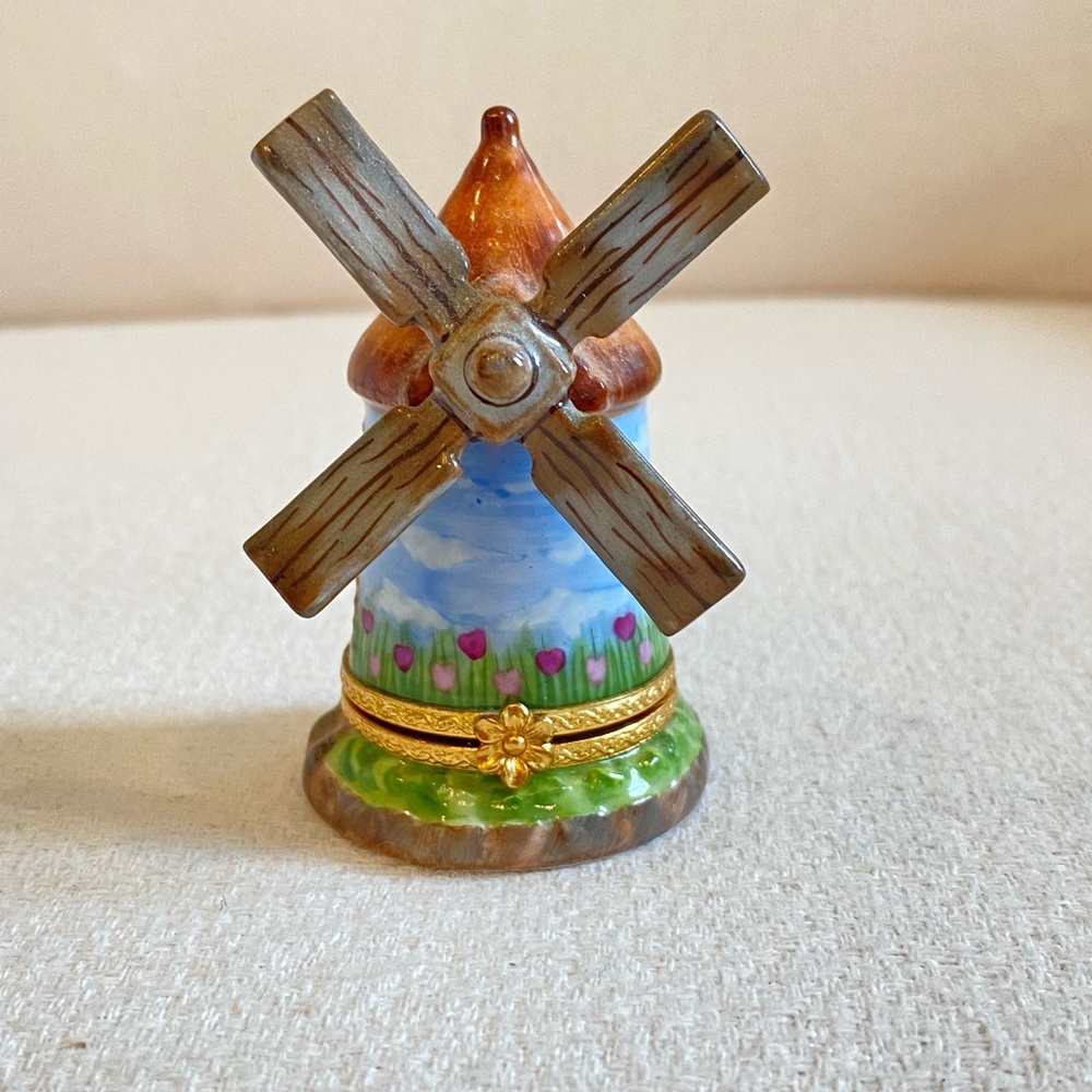 Limoges Box - Dutch Windmill with Tulips